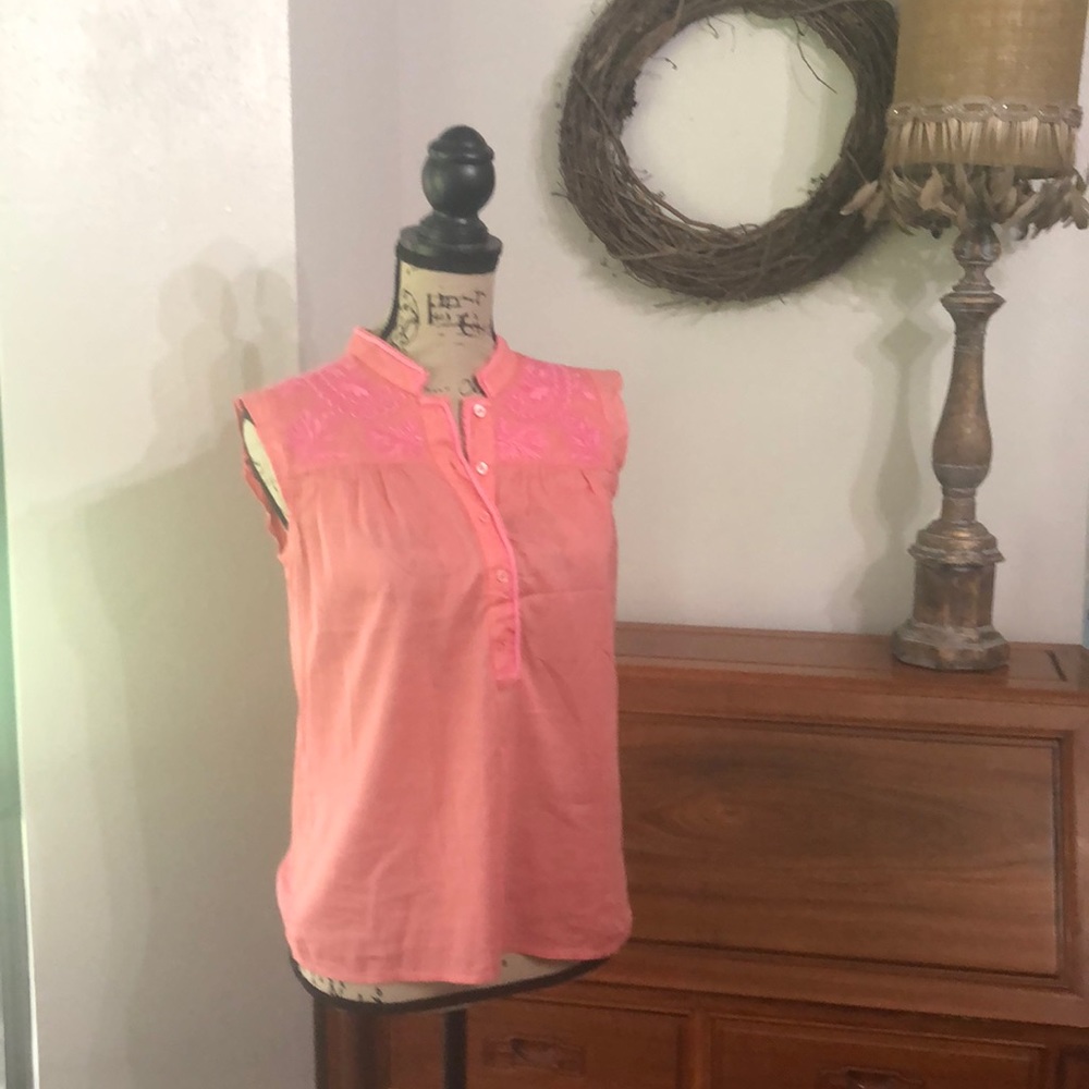 J Crew Coral Pink Embroidered Blouse